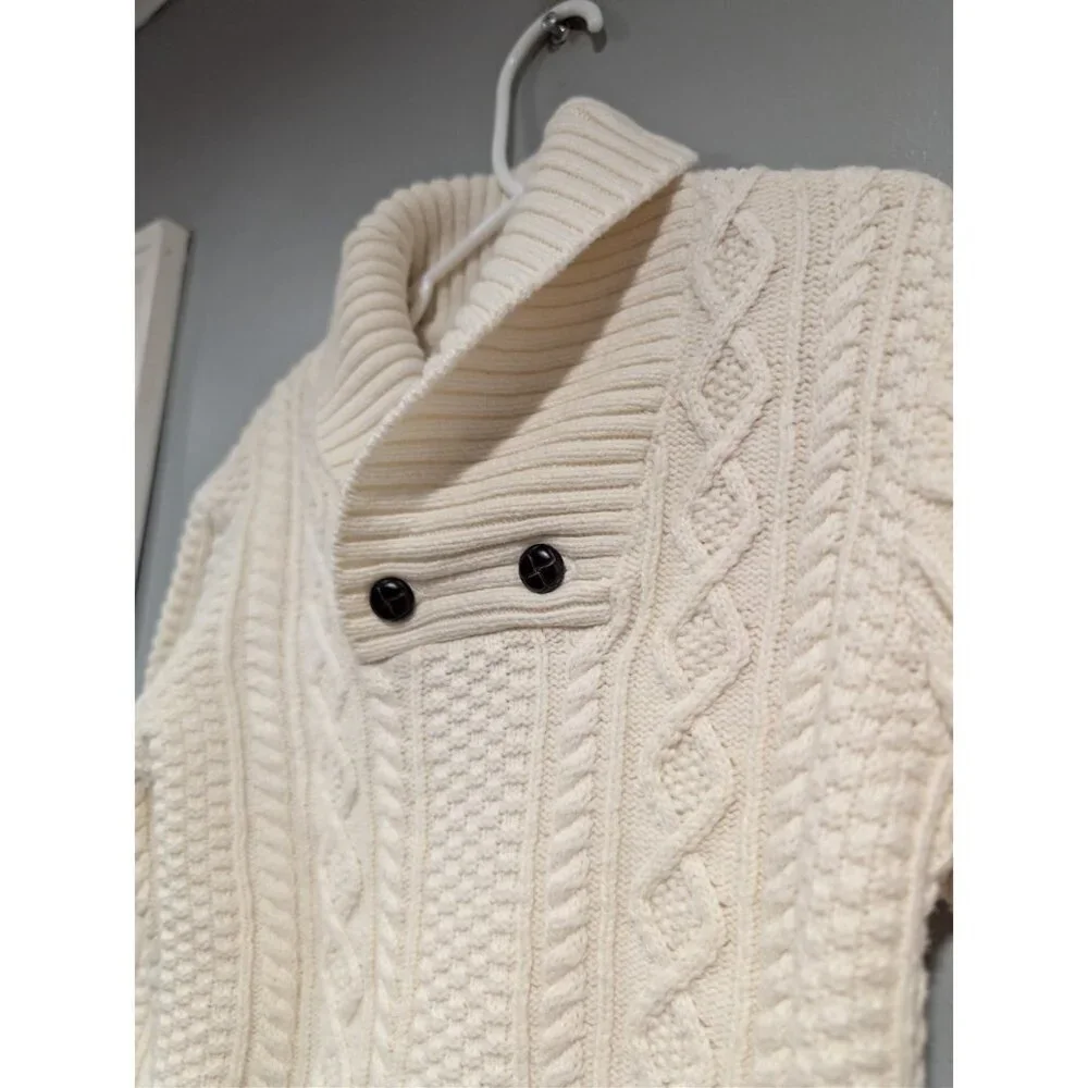 Janie and Jack Sweater Cream Cable Knit Shawl Collar Knit Boys size 6